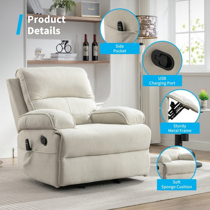 Mixoy Reclining Sofa Chair,Baby Velour Fabric Lazy Sofa Lift Oversized Massage Chair with Heat Vibration Function