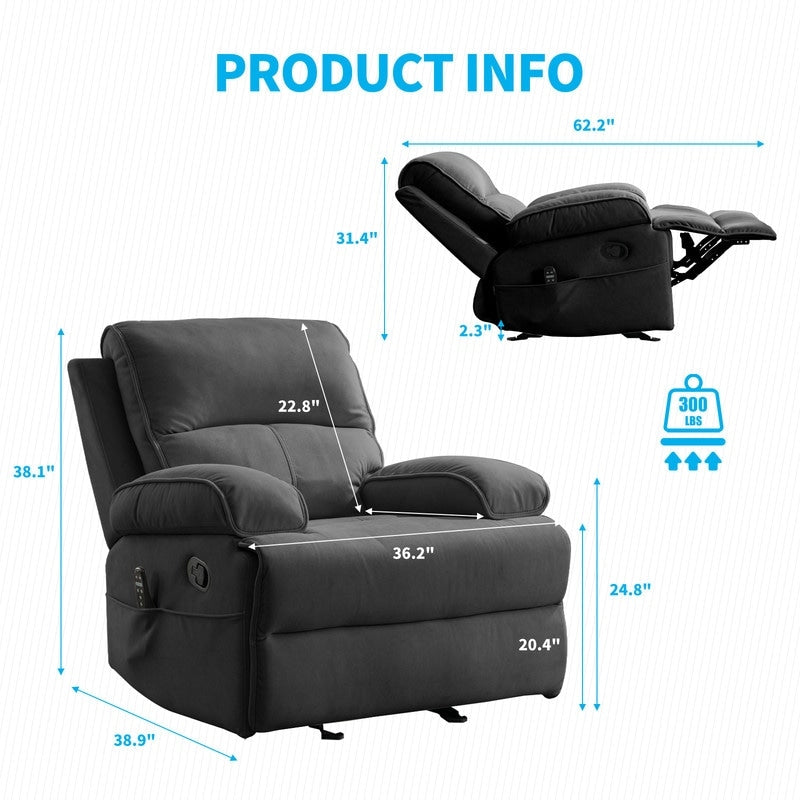 Mixoy Reclining Sofa Chair,Baby Velour Fabric Lazy Sofa Lift Oversized Massage Chair with Heat Vibration Function