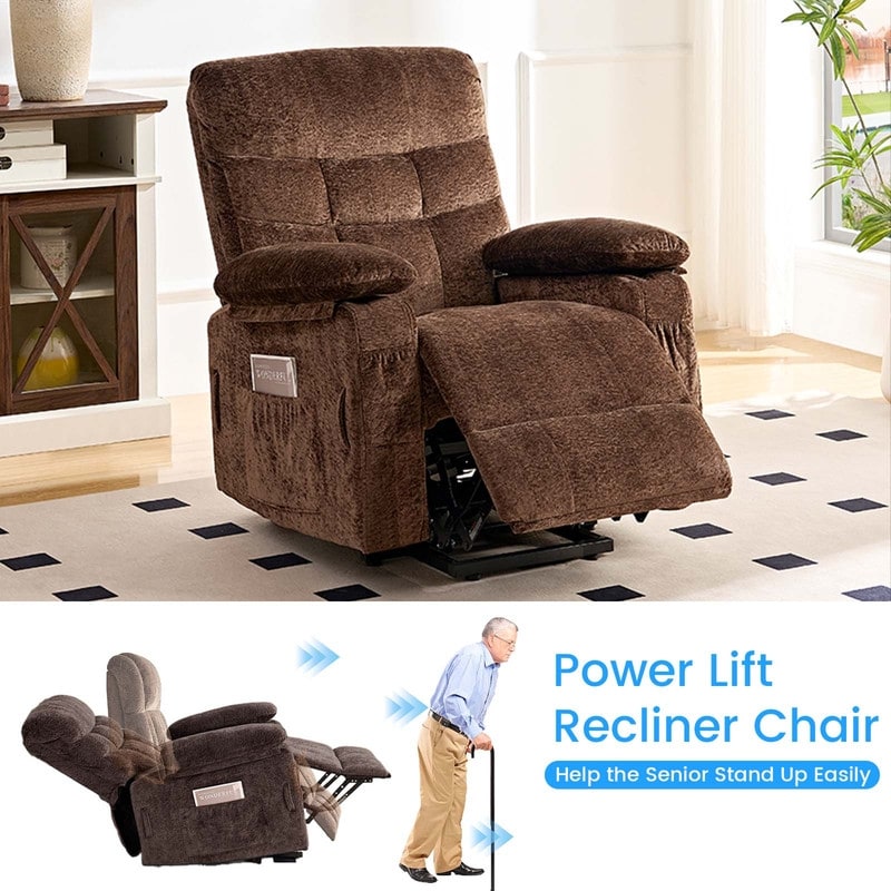 Mixoy Velvet Power Lift Recliners Chair,Dual Motor Heat Massage Electric Recliner Chair with Remote