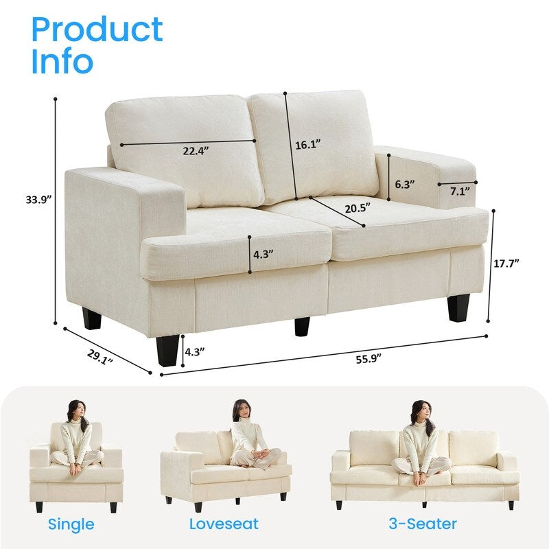 Mixoy W56Loveseat Sectional Sofa,Chenille Fabric Cloud Sleeper Comfy Upholstered 2-Seater Couches
