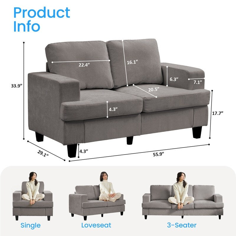 Mixoy W56Loveseat Sectional Sofa,Chenille Fabric Cloud Sleeper Comfy Upholstered 2-Seater Couches