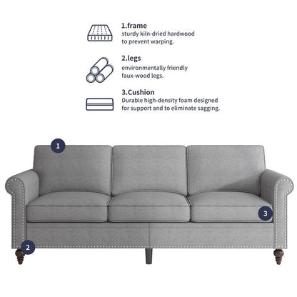 Mixoy W76'' Modern Soft Linen Fabric 3-Seater Sofa Couch with Rivet Design for Living Room