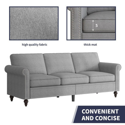 Mixoy W76'' Modern Soft Linen Fabric 3-Seater Sofa Couch with Rivet Design for Living Room