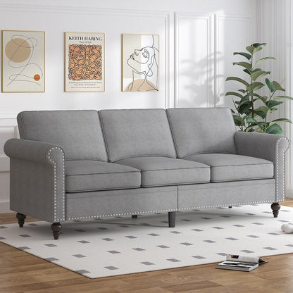 Mixoy W76'' Modern Soft Linen Fabric 3-Seater Sofa Couch with Rivet Design for Living Room