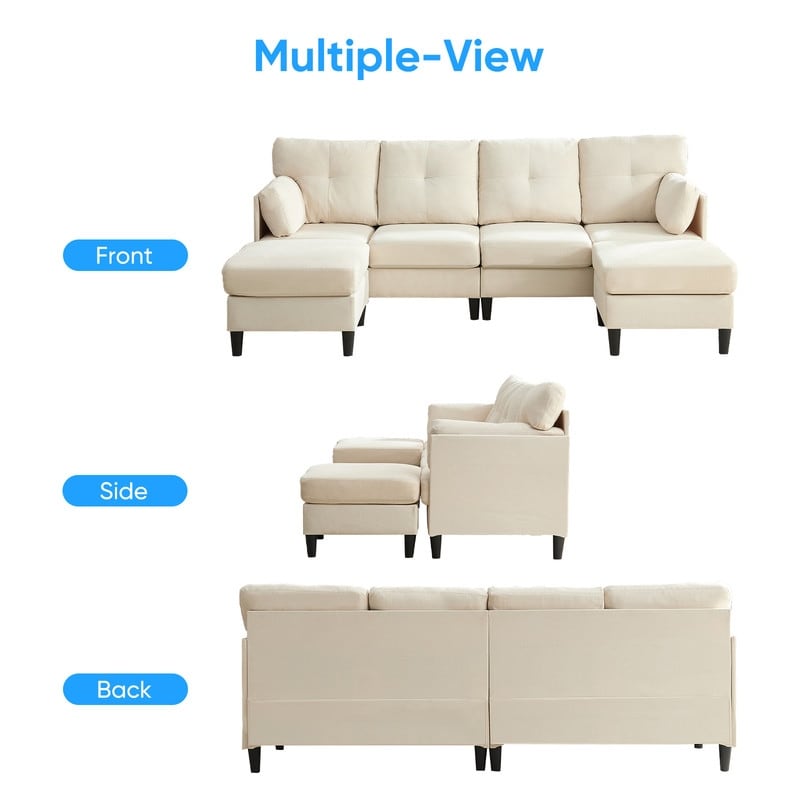 Mixoy W87U-Shaped Sectional Couches,Velvet 4-Seater Convertible Sofa With Movable Storage Ottomans