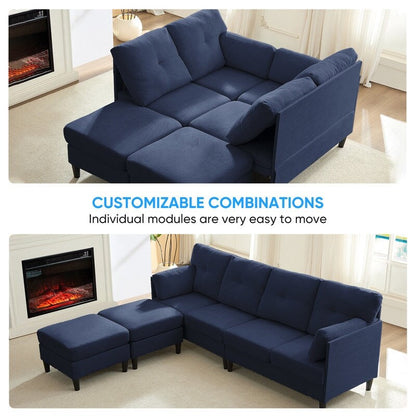 Mixoy W87U-Shaped Sectional Couches,Velvet 4-Seater Convertible Sofa With Movable Storage Ottomans