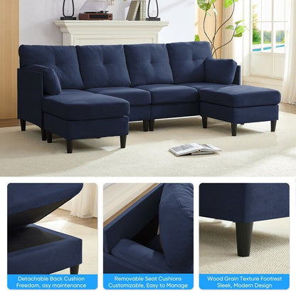 Mixoy W87U-Shaped Sectional Couches,Velvet 4-Seater Convertible Sofa With Movable Storage Ottomans