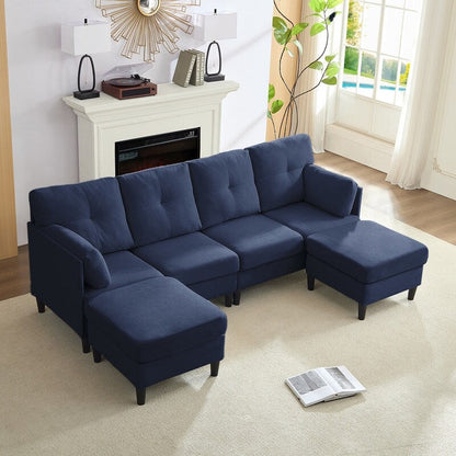 Mixoy W87U-Shaped Sectional Couches,Velvet 4-Seater Convertible Sofa With Movable Storage Ottomans