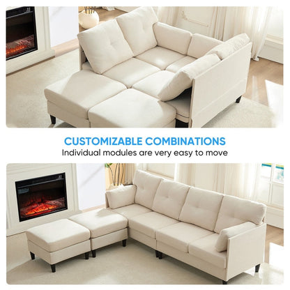 Mixoy W87U-Shaped Sectional Couches,Velvet 4-Seater Convertible Sofa With Movable Storage Ottomans