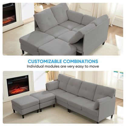 Mixoy W87U-Shaped Sectional Couches,Velvet 4-Seater Convertible Sofa With Movable Storage Ottomans