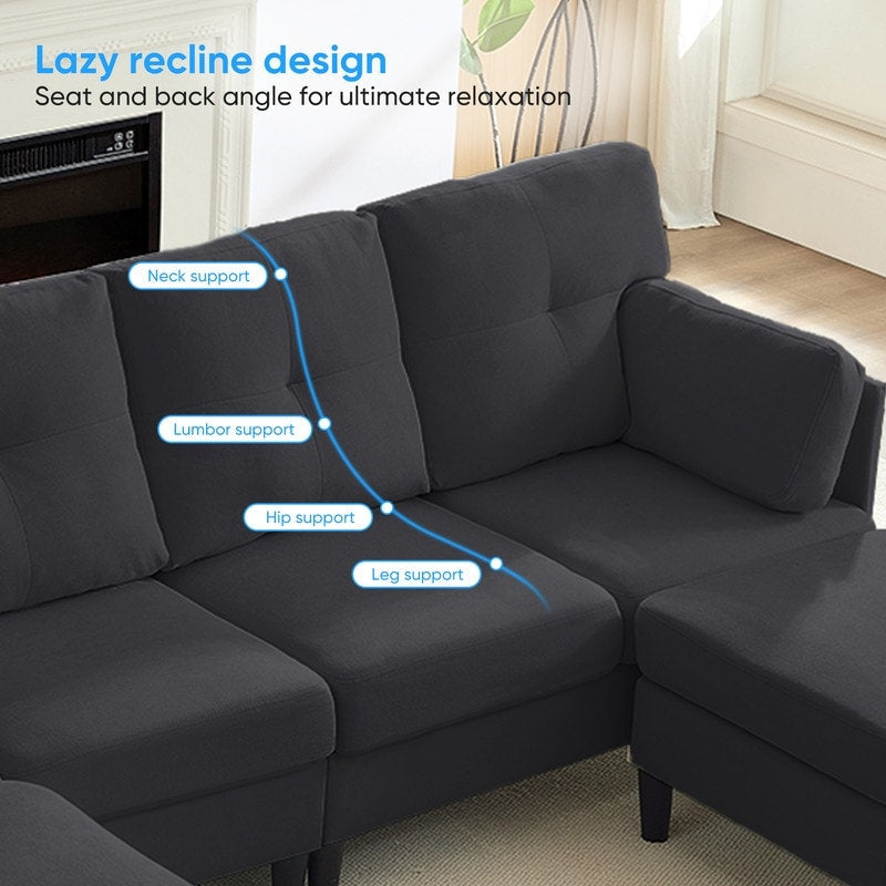 Mixoy W87U-Shaped Sectional Couches,Velvet 4-Seater Convertible Sofa With Movable Storage Ottomans