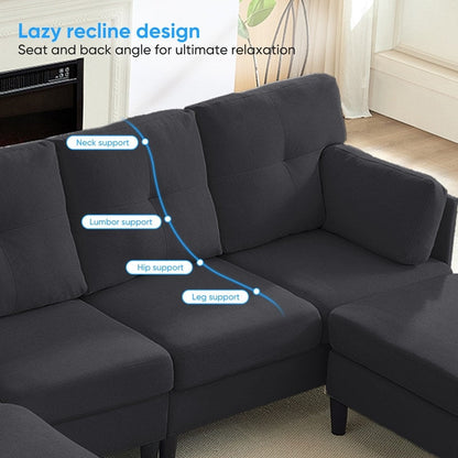 Mixoy W87U-Shaped Sectional Couches,Velvet 4-Seater Convertible Sofa With Movable Storage Ottomans