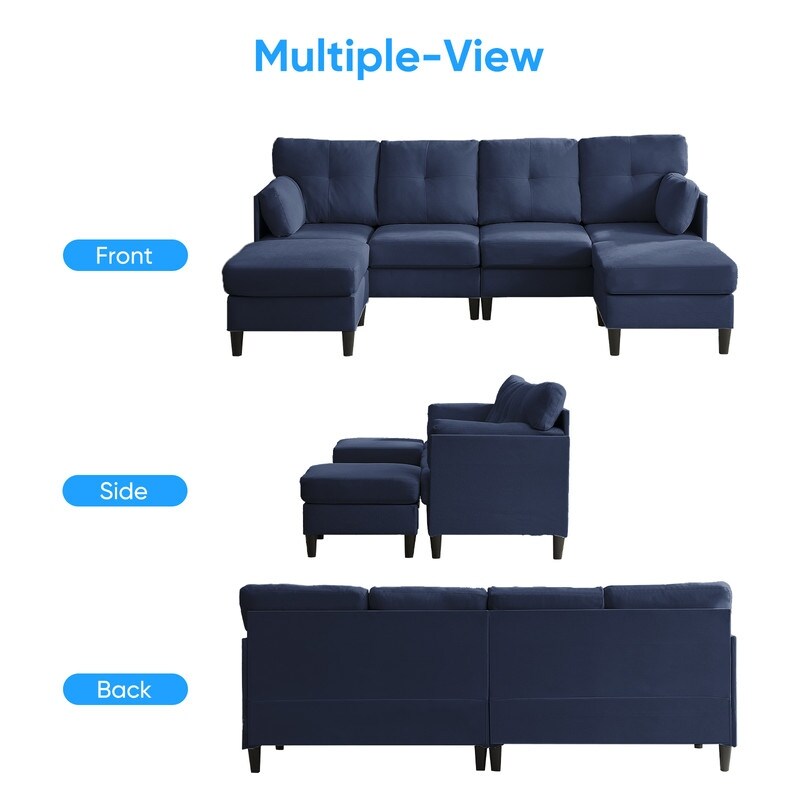 Mixoy W87U-Shaped Sectional Couches,Velvet 4-Seater Convertible Sofa With Movable Storage Ottomans