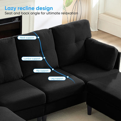 Mixoy W87U-Shaped Sectional Couches,Velvet 4-Seater Convertible Sofa With Movable Storage Ottomans