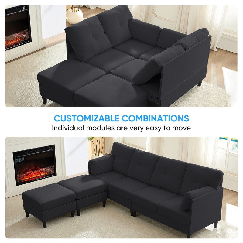 Mixoy W87U-Shaped Sectional Couches,Velvet 4-Seater Convertible Sofa With Movable Storage Ottomans