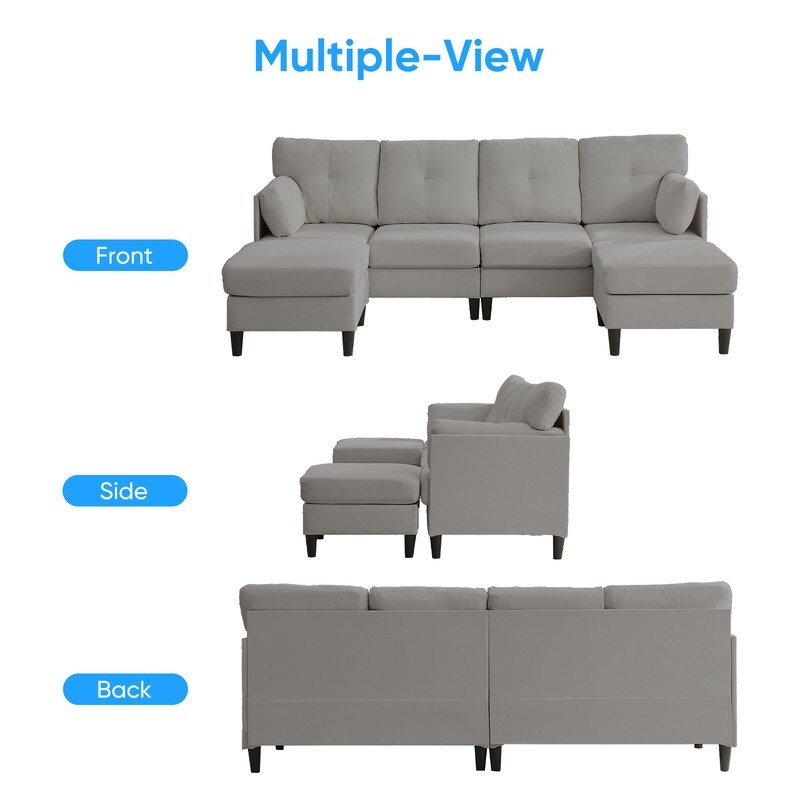 Mixoy W87U-Shaped Sectional Couches,Velvet 4-Seater Convertible Sofa With Movable Storage Ottomans