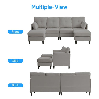 Mixoy W87U-Shaped Sectional Couches,Velvet 4-Seater Convertible Sofa With Movable Storage Ottomans