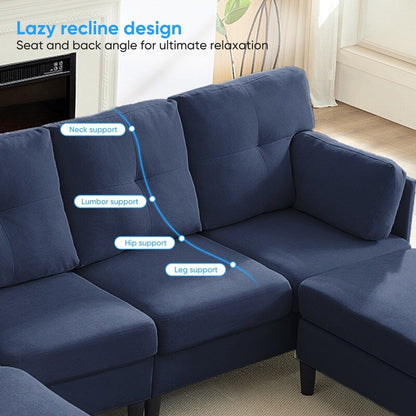 Mixoy W87U-Shaped Sectional Couches,Velvet 4-Seater Convertible Sofa With Movable Storage Ottomans