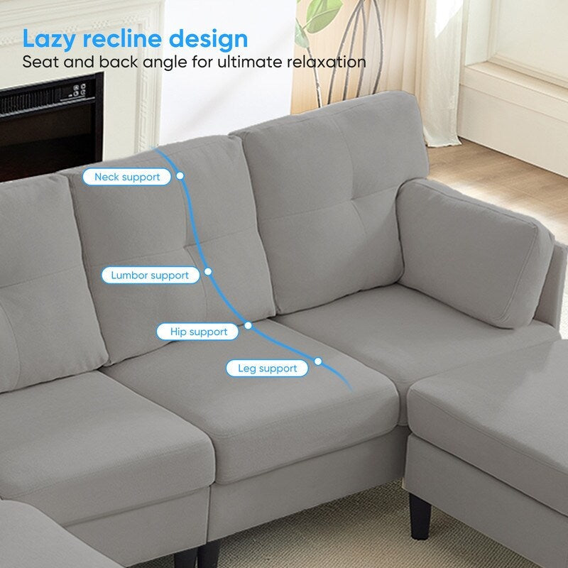 Mixoy W87U-Shaped Sectional Couches,Velvet 4-Seater Convertible Sofa With Movable Storage Ottomans