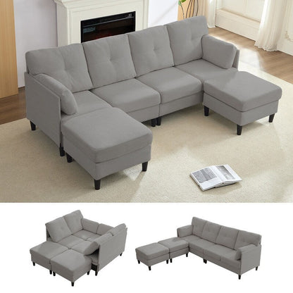 Mixoy W87U-Shaped Sectional Couches,Velvet 4-Seater Convertible Sofa With Movable Storage Ottomans