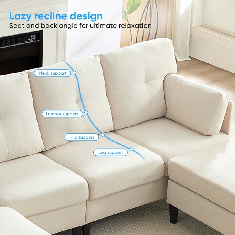 Mixoy W87U-Shaped Sectional Couches,Velvet 4-Seater Convertible Sofa With Movable Storage Ottomans