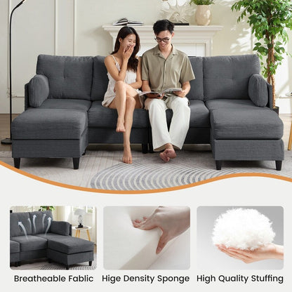 Mixoy W89inch U-Shaped Corduroy Sectional Sofa with Reversible Ottoman,Upholstered 4-Seater Sofa