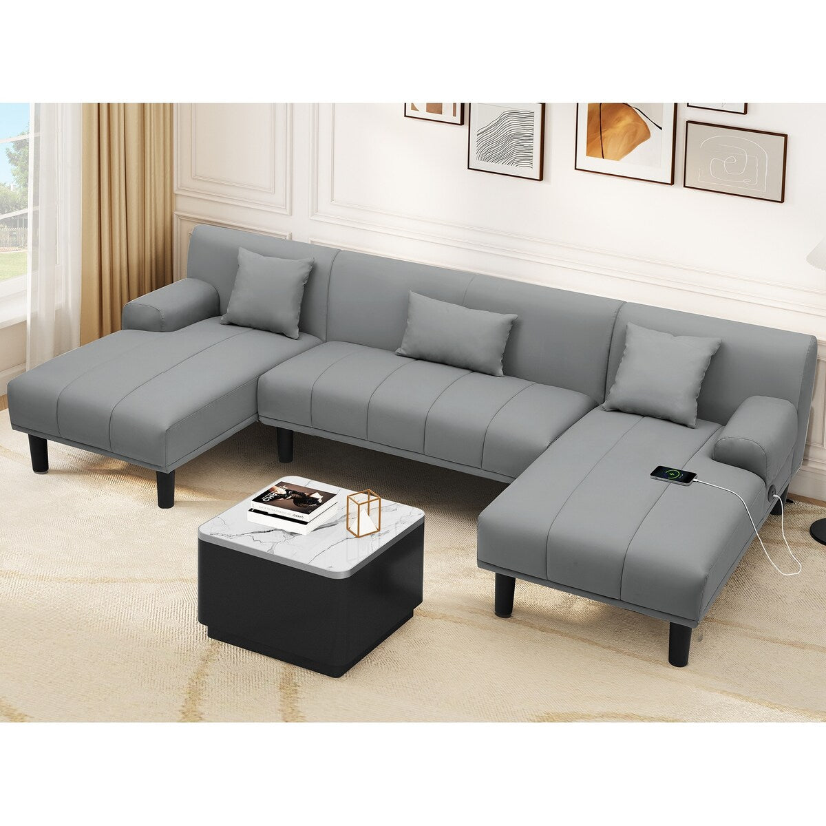 Moasis 106 PU Sectional Couches U Shaped Sofa Modern Modular Couch - 106.3 L x 45.6 W x 26.7 H