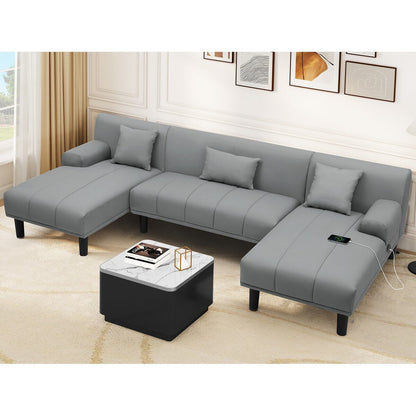 Moasis 106 PU Sectional Couches U Shaped Sofa Modern Modular Couch - 106.3 L x 45.6 W x 26.7 H