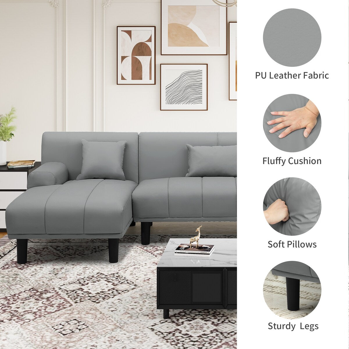 Moasis 106 PU Sectional Couches U Shaped Sofa Modern Modular Couch - 106.3 L x 45.6 W x 26.7 H