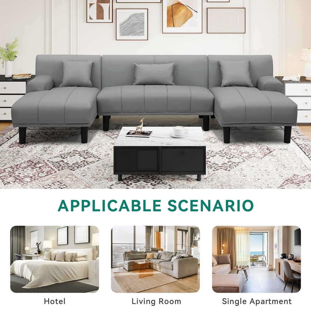 Moasis 106 PU Sectional Couches U Shaped Sofa Modern Modular Couch - 106.3 L x 45.6 W x 26.7 H
