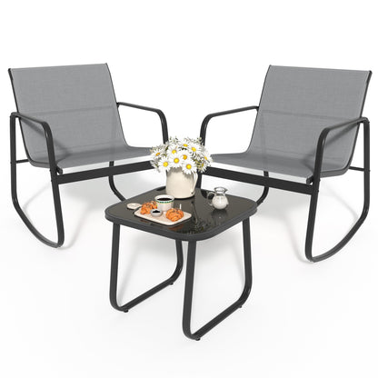 Moasis 3 Piece Rocking Patio Furniture Bistro Set with Chairs and Glass Table