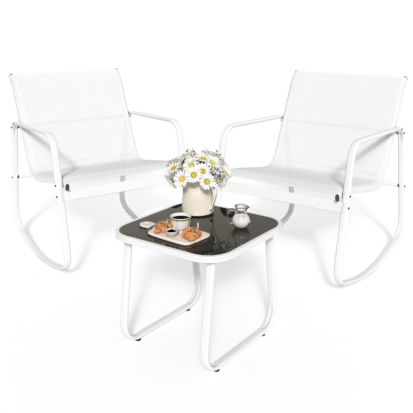 Moasis 3 Piece Rocking Patio Furniture Bistro Set with Chairs and Glass Table