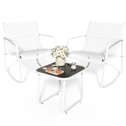 Moasis 3 Piece Rocking Patio Furniture Bistro Set with Chairs and Glass Table