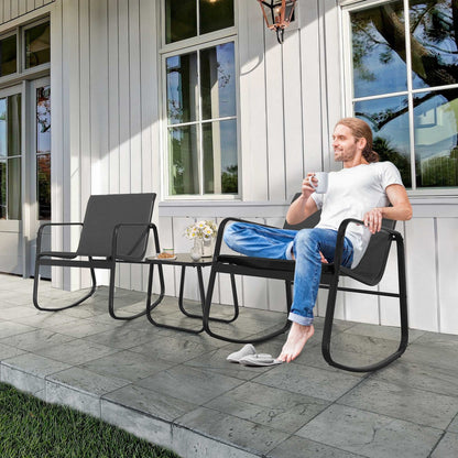 Moasis 3 Piece Rocking Patio Furniture Bistro Set with Chairs and Glass Table