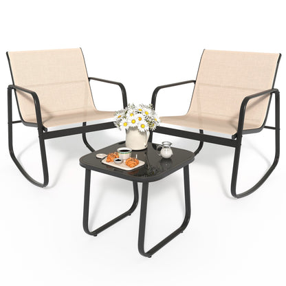 Moasis 3 Piece Rocking Patio Furniture Bistro Set with Chairs and Glass Table