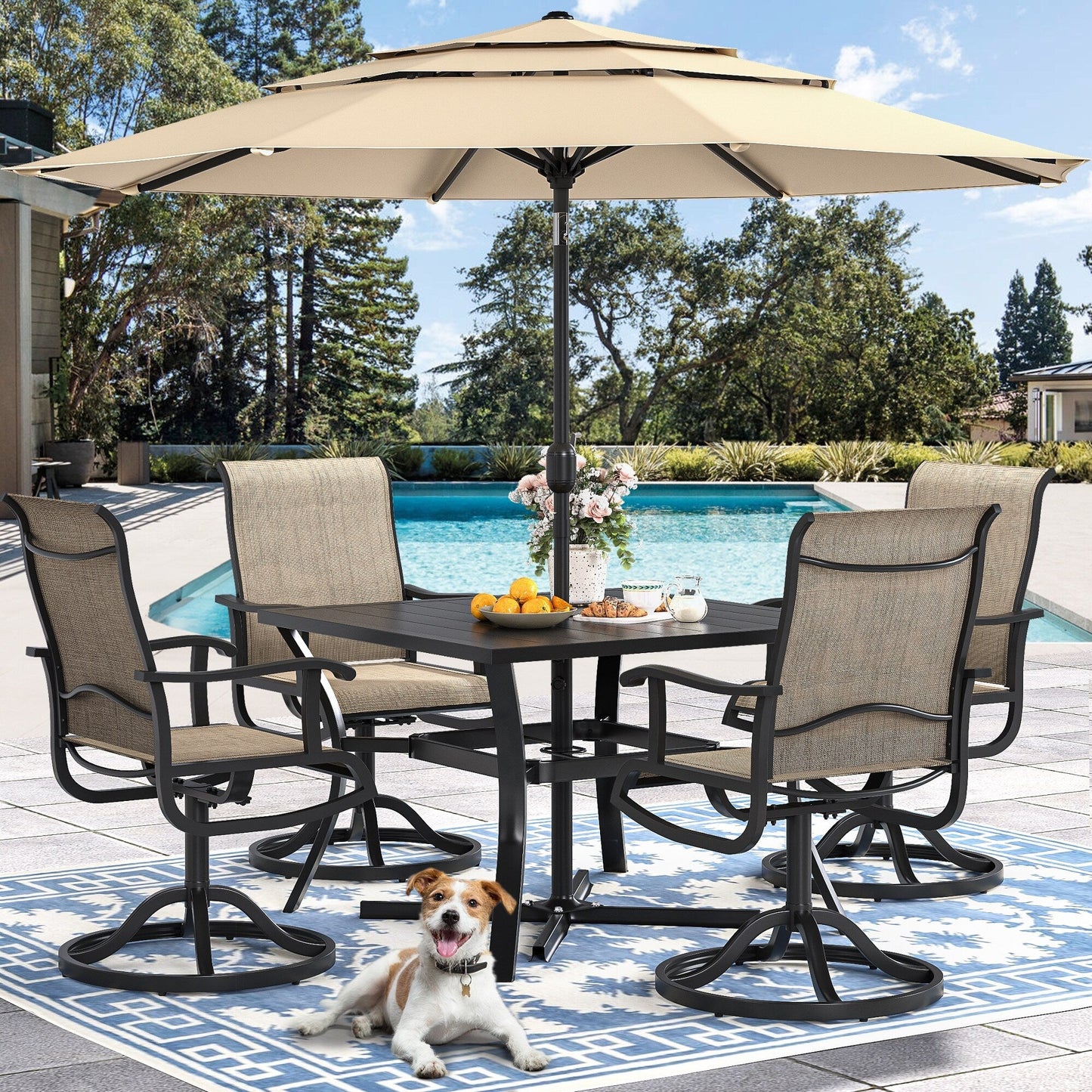 5/7/9 PCS Outdoor Dining Sets with 28W Textilene Swivel Chairs, Table