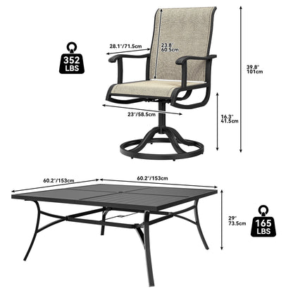 5/7/9 PCS Outdoor Dining Sets with 28W Textilene Swivel Chairs, Table