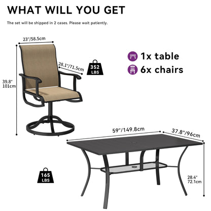 5/7/9 PCS Outdoor Dining Sets with 28W Textilene Swivel Chairs, Table