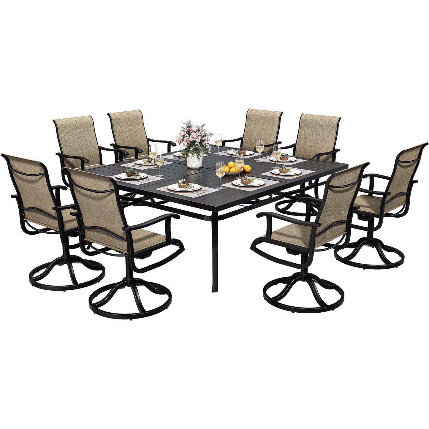 5/7/9 PCS Outdoor Dining Sets with 28W Textilene Swivel Chairs, Table