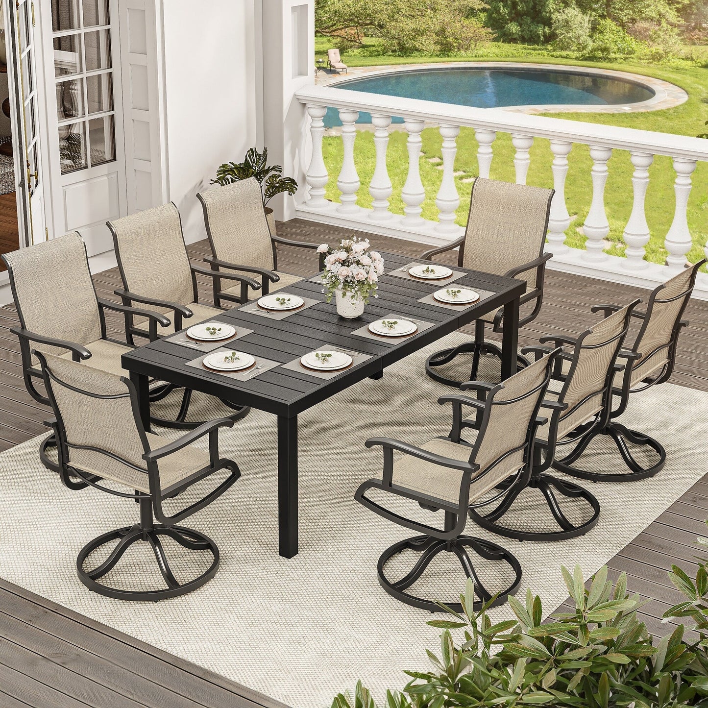 5/7/9 PCS Outdoor Dining Sets with 28W Textilene Swivel Chairs, Table