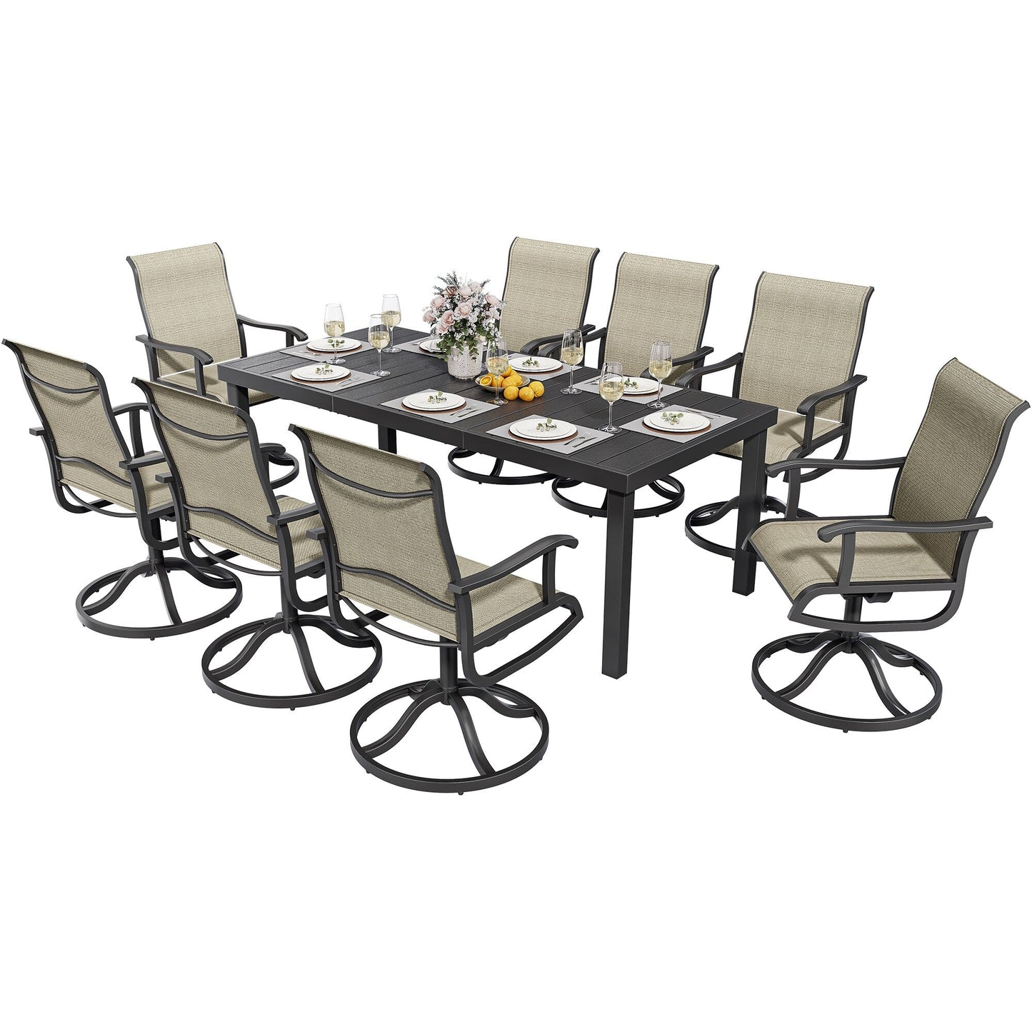 5/7/9 PCS Outdoor Dining Sets with 28W Textilene Swivel Chairs, Table