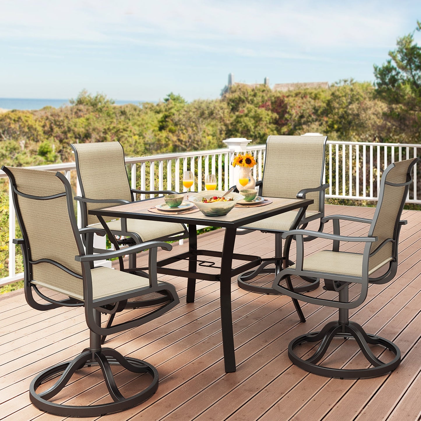 5/7/9 PCS Outdoor Dining Sets with 28W Textilene Swivel Chairs, Table