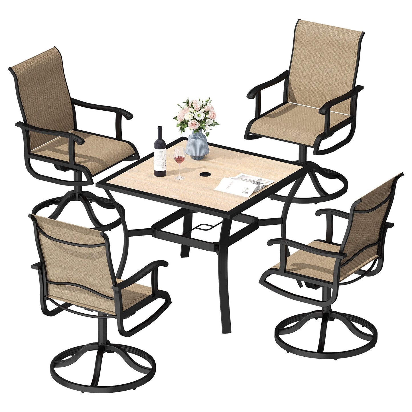 5/7/9 PCS Outdoor Dining Sets with 28W Textilene Swivel Chairs, Table