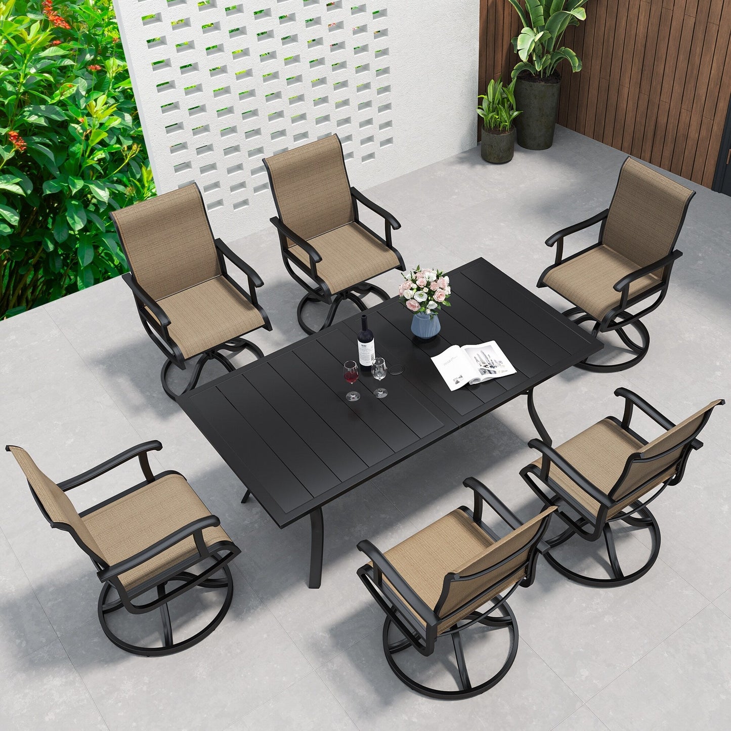 5/7/9 PCS Outdoor Dining Sets with 28W Textilene Swivel Chairs, Table