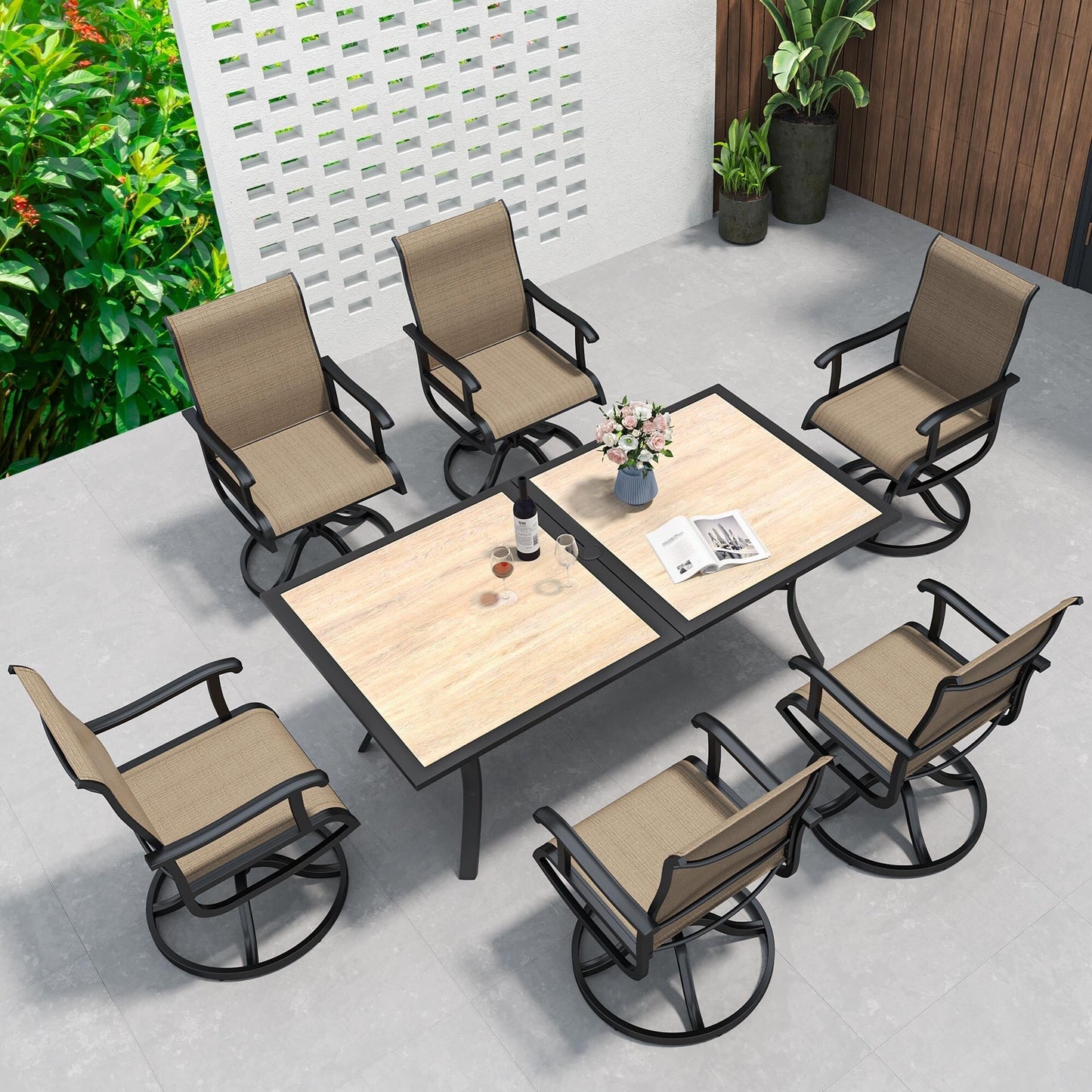 5/7/9 PCS Outdoor Dining Sets with 28W Textilene Swivel Chairs, Table