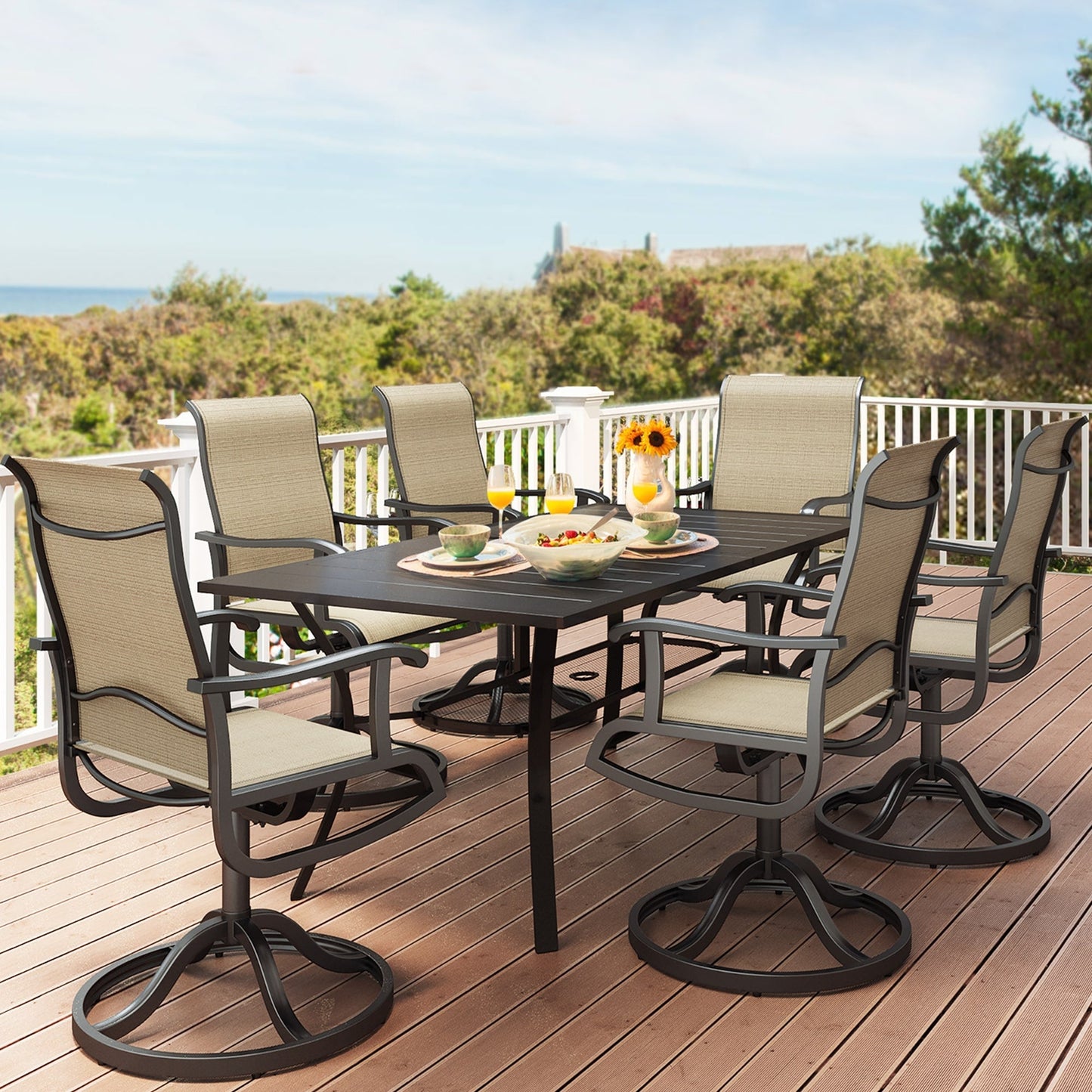 5/7/9 PCS Outdoor Dining Sets with 28W Textilene Swivel Chairs, Table