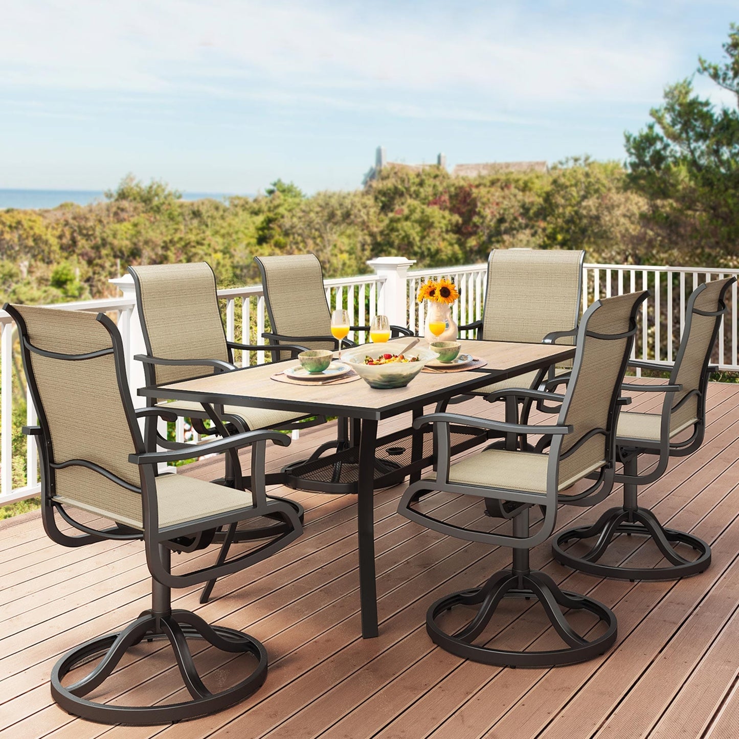 5/7/9 PCS Outdoor Dining Sets with 28W Textilene Swivel Chairs, Table