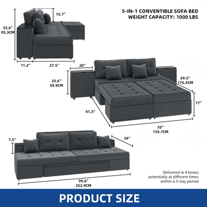 Moasis 5-in-1 Multi-Functional Sofa Bed Modern Folding Sofa