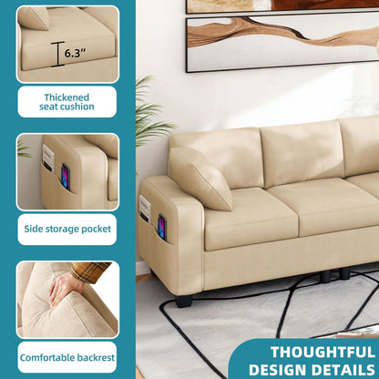 Moasis 80 3-seater Upholstered Sofa 2 Pillows Couches with Side Pockets for Living Room