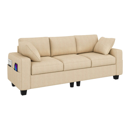 Moasis 80 3-seater Upholstered Sofa 2 Pillows Couches with Side Pockets for Living Room